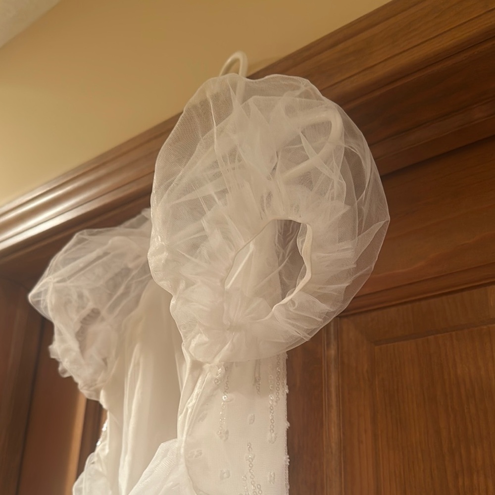 White Tulle Dress with Sequins - Picture 4 of 5